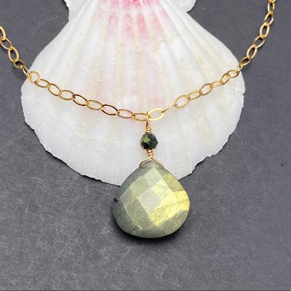 14k Labradorite & Pyrite Gemstone Gold Necklace